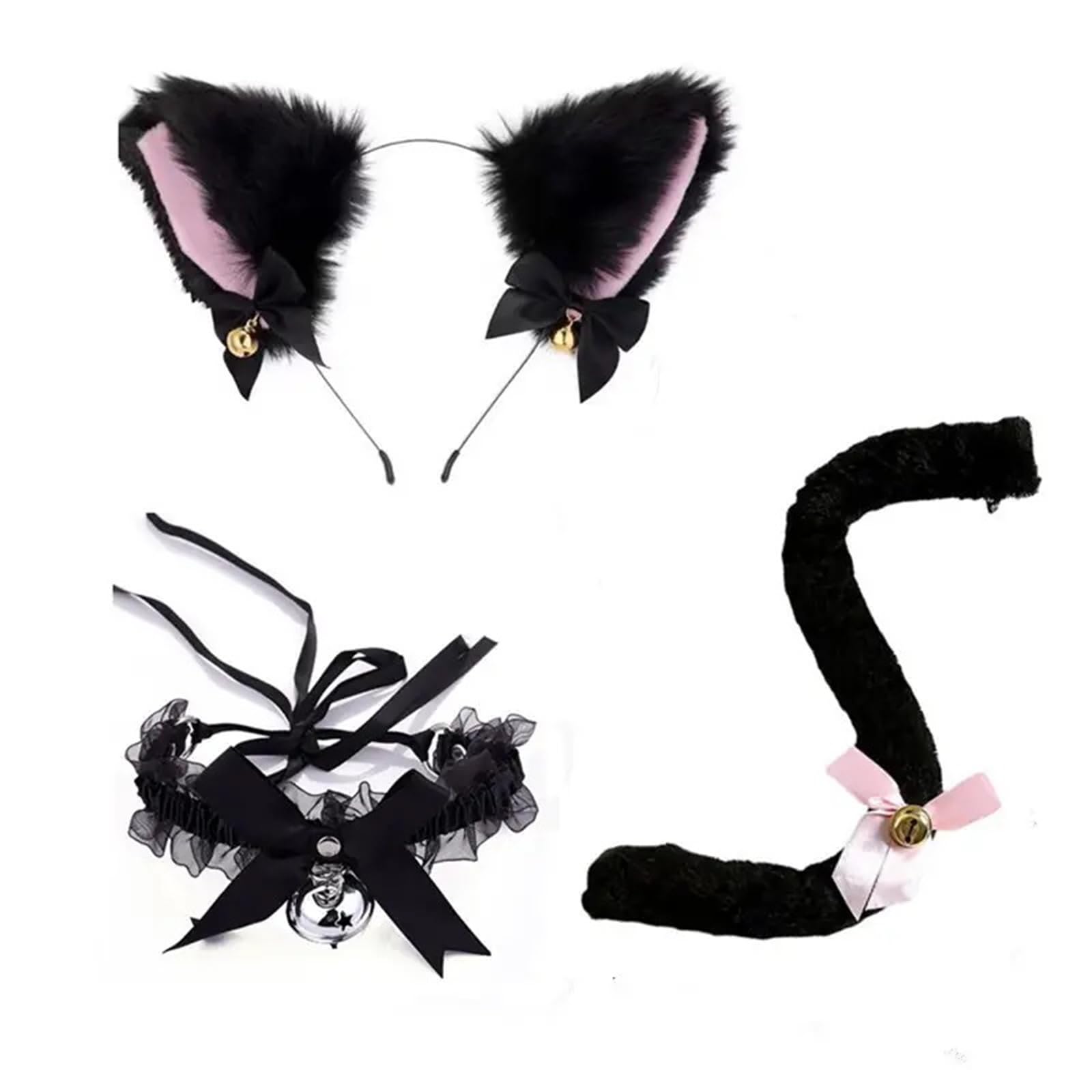 Amazon.co.jp: 猫耳 カチューシャ 猫 コスプレ 尻尾 首輪 蝶結び 鈴